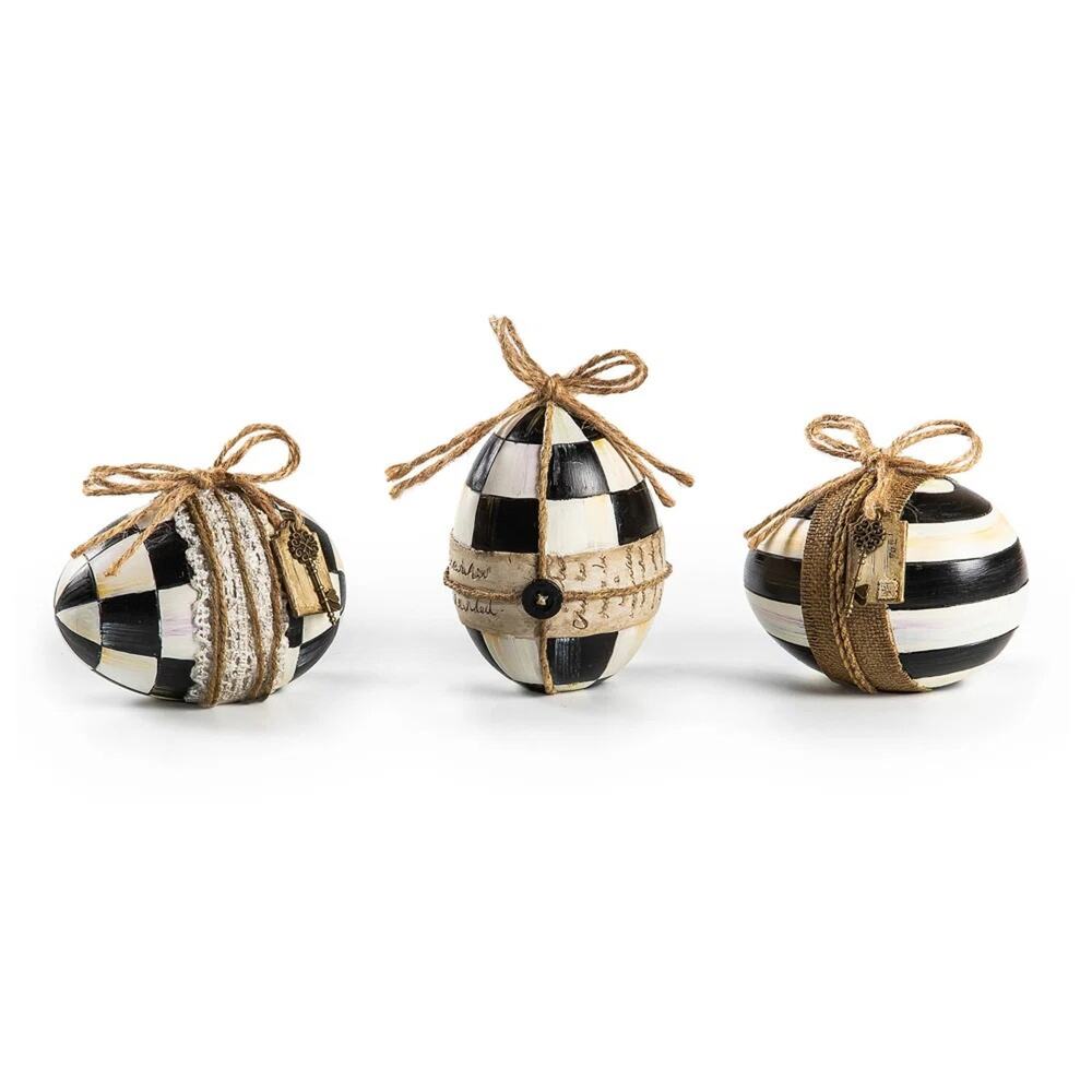 MACKENZIE CHILDS Woodland Eggs Courtly Check Set of 3 Easter NEW